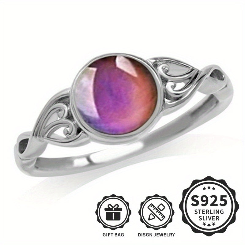 925 Sterling Silver Mood Ring with Temperature-Sensitive Color Change & Opal Inlay – Creative Unisex Ring for Men & Women, Lightweight 3.2g, Perfect for Daily Wear & Parties, Sizes 6-9