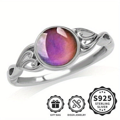 925 Sterling Silver Mood Ring with Temperature-Sensitive Color Change & Opal Inlay – Creative Unisex Ring for Men & Women, Lightweight 3.2g, Perfect for Daily Wear & Parties, Sizes 6-9