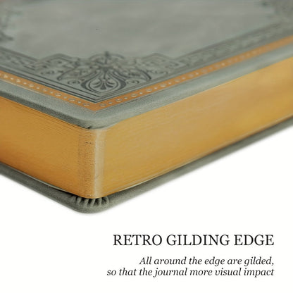 Vintage Faux Leather Hardcover Journal – 256-Page College Grid Notebook, 100 GSM Thick Paper, Golden Edge, B6 5.1"x7.1", 6 Colors, for Students Writers Travelers Bullet Journal