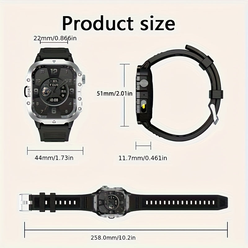Outdoor Smart Watch with Built-In LED Flashlight, 2.01" Large HD Screen Rugged Fitness Tracker with Sports Modes & Message Reminders for Android & iPhone