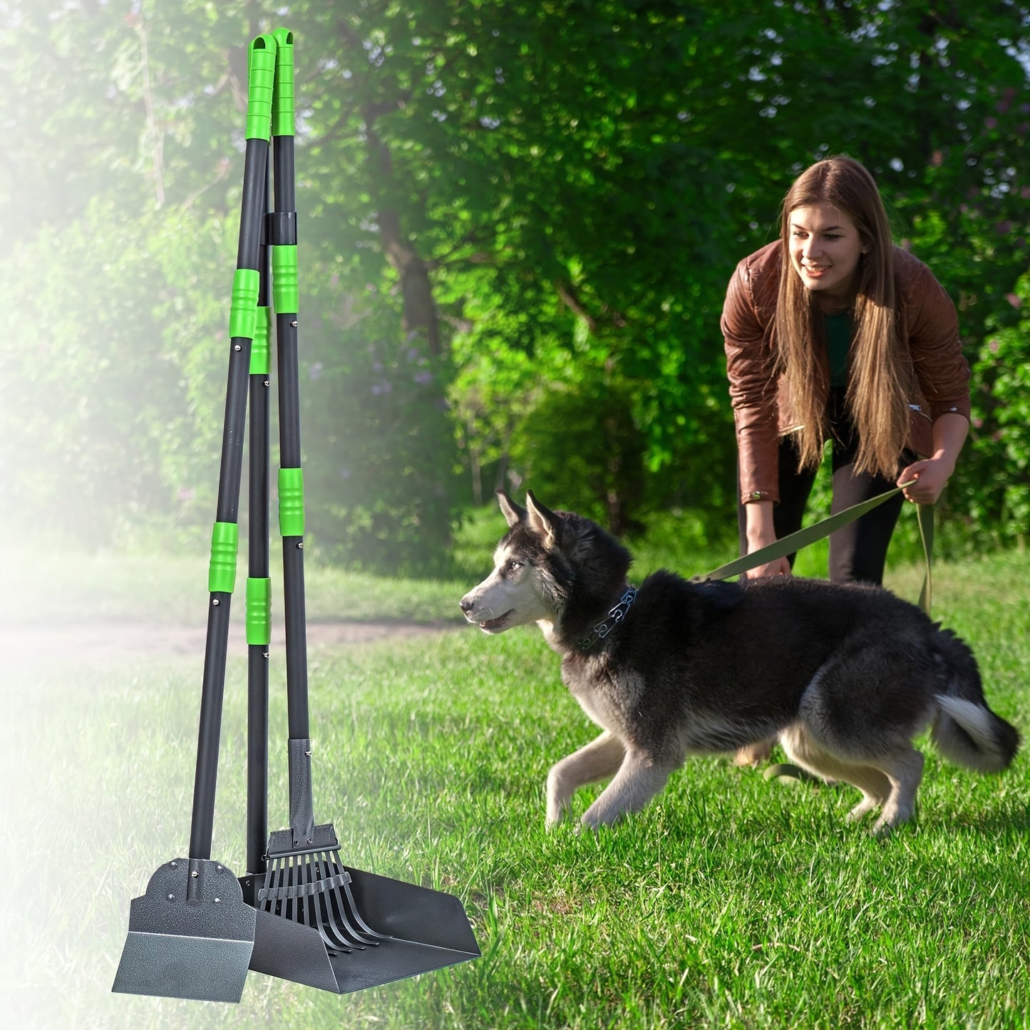 Stainless Steel Dog Pooper Scooper Set with Adjustable Long Handle – Rust-Proof Tray & Rake Pet Waste Removal Tool, No Bending, Easy to Clean, Ideal for All Dog Breeds, Outdoor Yard & Grass Use