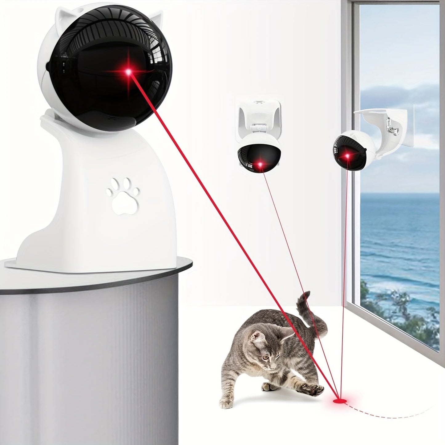Automatic Laser Cat Toy USB Rechargeable – 3 Speed Modes, Hang or Place, 0–130° Adjustable Angle, 800mAh Battery, 15-Min Auto Shutoff, Interactive Laser Pointer for Indoor Cats Kittens Dogs