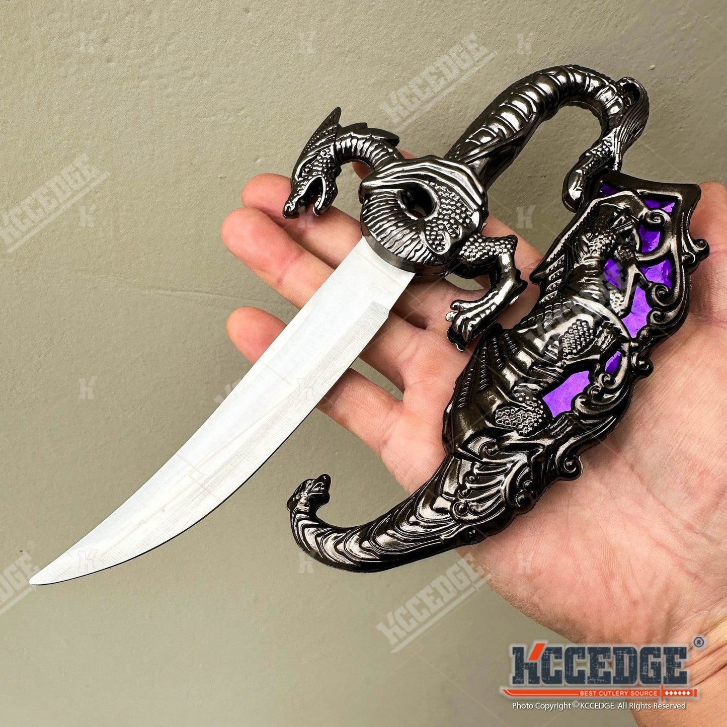 Medieval Dragon Fantasy Fixed Blade Knife with Scabbard 9 Inch – Non-Sharpened 440 Stainless Steel, Cosplay Prop, Historical Replica, Home Decor Collectible, 5 Colors