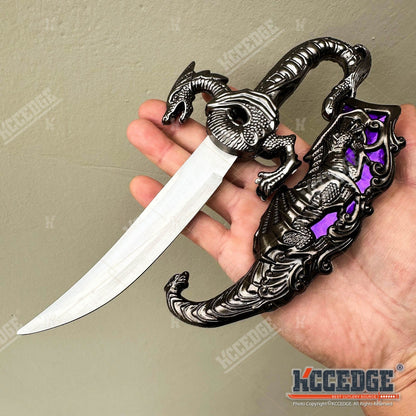 Medieval Dragon Fantasy Fixed Blade Knife with Scabbard 9 Inch – Non-Sharpened 440 Stainless Steel, Cosplay Prop, Historical Replica, Home Decor Collectible, 5 Colors