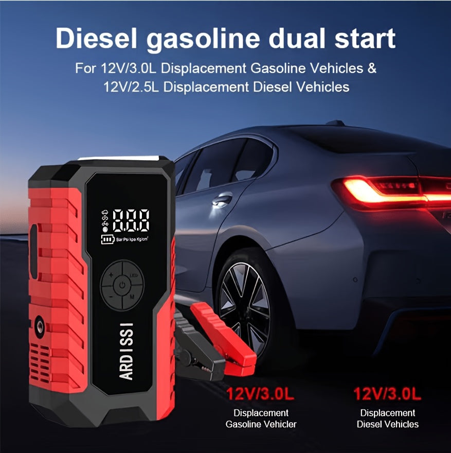 5000A Peak Portable Car Jump Starter with 150 PSI Air Inflator Pump – 10000mAh All-in-One Emergency Battery Booster, Type-C, LED Light for 12V Gas & Diesel Cars, Trucks, SUVs & Motorcycles