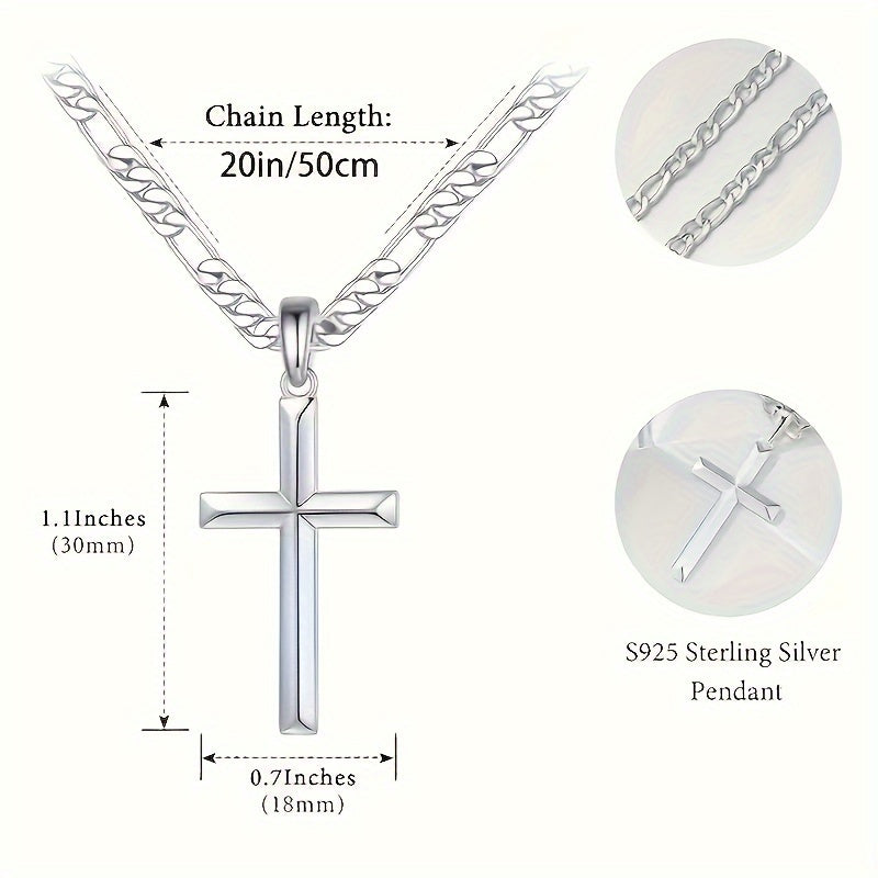 925 Sterling Silver Cross Pendant Chain Necklace – Unplated Natural Silver Avant Garde Unisex Faith Jewelry, Unique Modern Cross Necklace Gift for Anniversary Christmas Birthday Men and Women