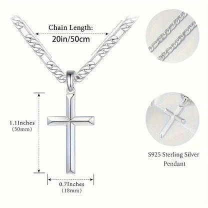 925 Sterling Silver Cross Pendant Chain Necklace – Unplated Natural Silver Avant Garde Unisex Faith Jewelry, Unique Modern Cross Necklace Gift for Anniversary Christmas Birthday Men and Women
