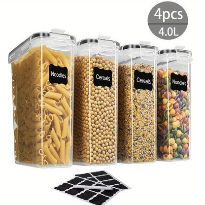 8-Piece Clear Food Storage Containers with Lids (4 Jars + 4 Lids, 1.06 Gal) – Moisture-Proof Airtight Sealed Kitchen Canisters for Cereal, Rice, Coffee Beans, Nuts, Tea, Salt & Spices