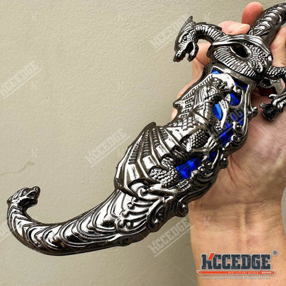 Medieval Dragon Fantasy Fixed Blade Knife with Scabbard 9 Inch – Non-Sharpened 440 Stainless Steel, Cosplay Prop, Historical Replica, Home Decor Collectible, 5 Colors