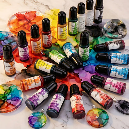 Alcohol Ink Set 24 Colors 10ml – High-Concentration Resin Dye for Epoxy Resin Art, Tumblers, Coasters, Fluid Painting & Crafts, Fast-Drying Acid-Free Pigment
