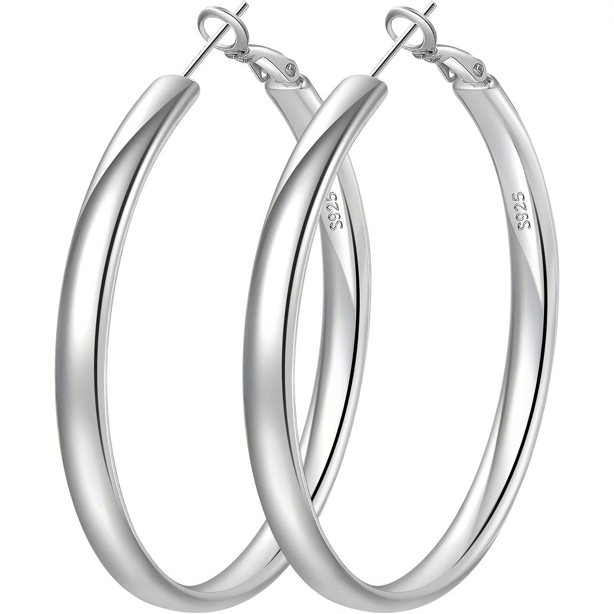 Women's 925 Sterling Silver Hoop Earrings – Hypoallergenic Round Thick Hoop, Gold & Silver, 5 Sizes 40mm–70mm, French Style Daily & Party Jewelry