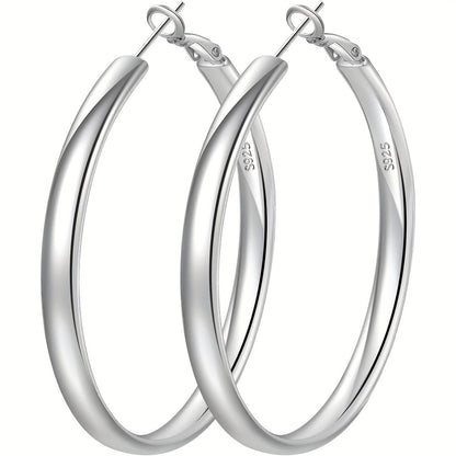 Women's 925 Sterling Silver Hoop Earrings – Hypoallergenic Round Thick Hoop, Gold & Silver, 5 Sizes 40mm–70mm, French Style Daily & Party Jewelry