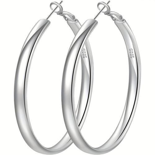 Women's 925 Sterling Silver Hoop Earrings – Hypoallergenic Round Thick Hoop, Gold & Silver, 5 Sizes 40mm–70mm, French Style Daily & Party Jewelry