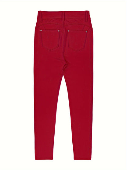 Women's High Waist Stretch Skinny Jeans Metal Button Street Style Slim Fit Denim Pants 10 Colors S-XXL Everyday Wear