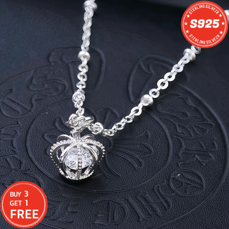 S925 Sterling Silver Crown Necklace for Women 18 Inch – 5A Cubic Zirconia Pendant, Hypoallergenic CZ Choker, Elegant Gift for Wife Girlfriend Mom Daughter Birthday Anniversary Christmas