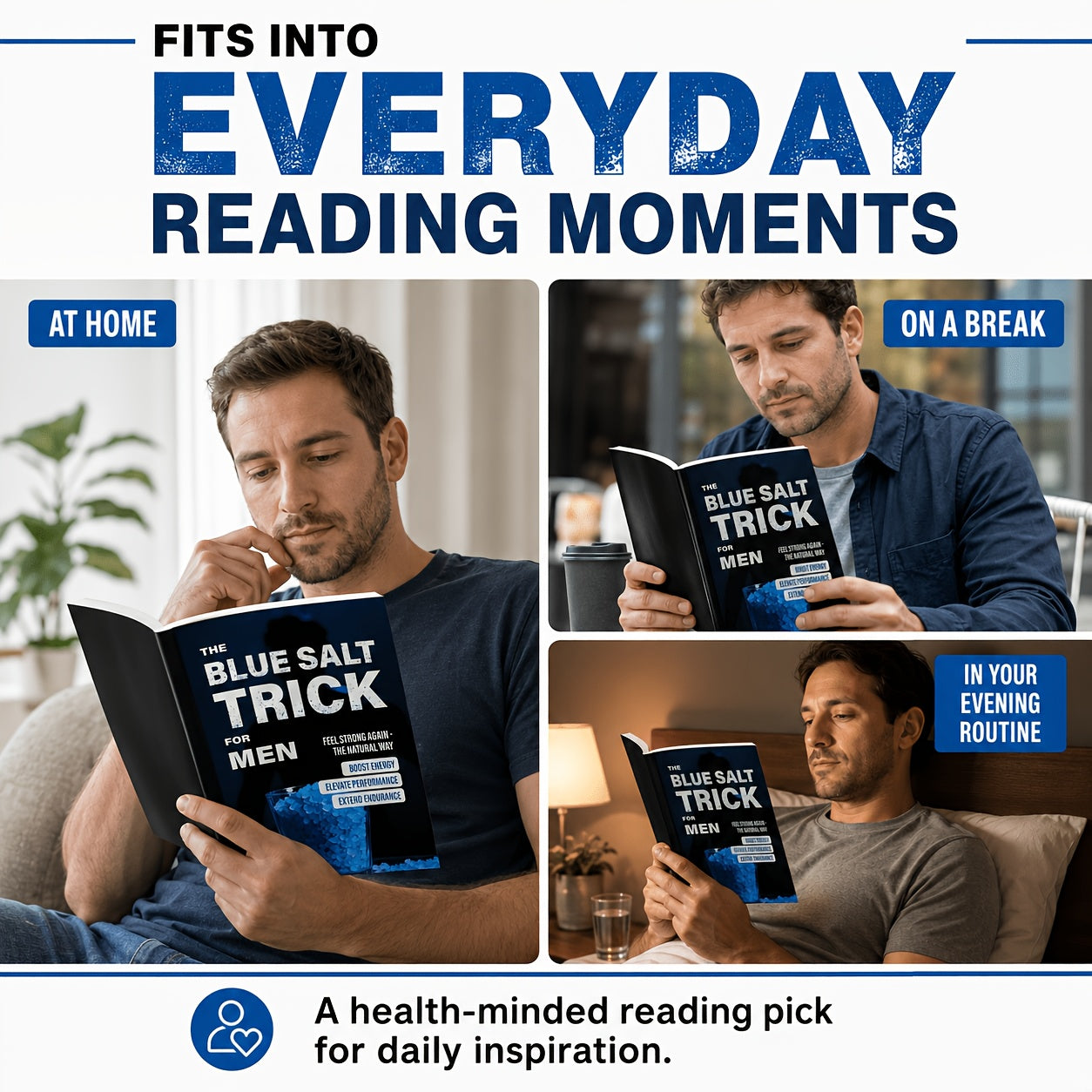 The Blue Salt Trick for Men Book Informational Wellness Lifestyle Guide Daily Habits Handbook Personal Development Self-Help Reading for Adult Men - Practical Gift Idea