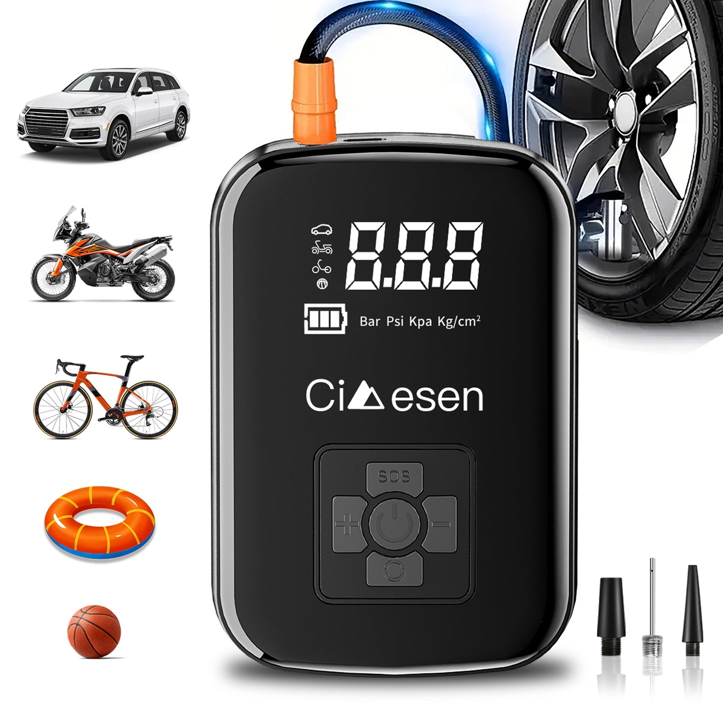 Portable Cordless Tire Inflator 150PSI Digital Display USB-C Rechargeable 4000mAh for Car Motorcycle Bike Ball