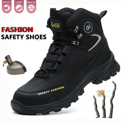 Steel Toe Work Boots for Men Heavy Duty All-Terrain Rubber Sole Cushioned Insole Arch Support Four-Season Construction Industrial Farm Outdoor Boots Black Army Green Sizes US 6-11