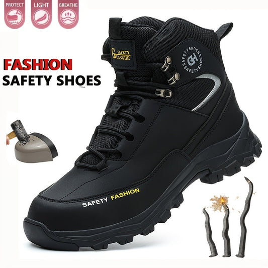 Steel Toe Work Boots for Men Heavy Duty All-Terrain Rubber Sole Cushioned Insole Arch Support Four-Season Construction Industrial Farm Outdoor Boots Black Army Green Sizes US 6-11