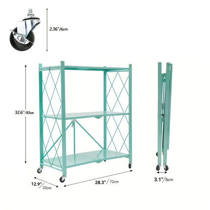 Heavy Duty Folding Storage Rack with Wheels – 3/4/5-Tier Portable Floor-Standing Shelf, No Assembly Required, for Home, Office, Bedroom & Dorm, 4 Colors Available