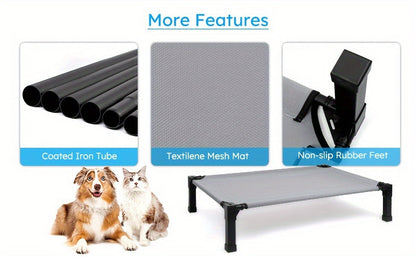 Cooling Elevated Dog Bed Raised Cot with Breathable Mesh and Metal Frame - Washable Portable Dog Cot with No-Slip Feet for Indoor and Outdoor Use, Multiple Sizes and Colors Available