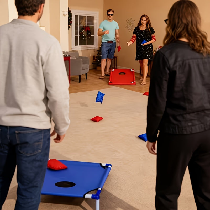 Portable Cornhole Game Set with 6 Bean Bags Red & Blue Gift Box, Backyard Toss Game for Family Outdoor Activities Travel Parties Gatherings, Easy Setup Throwing Game for Ages 5 and Up