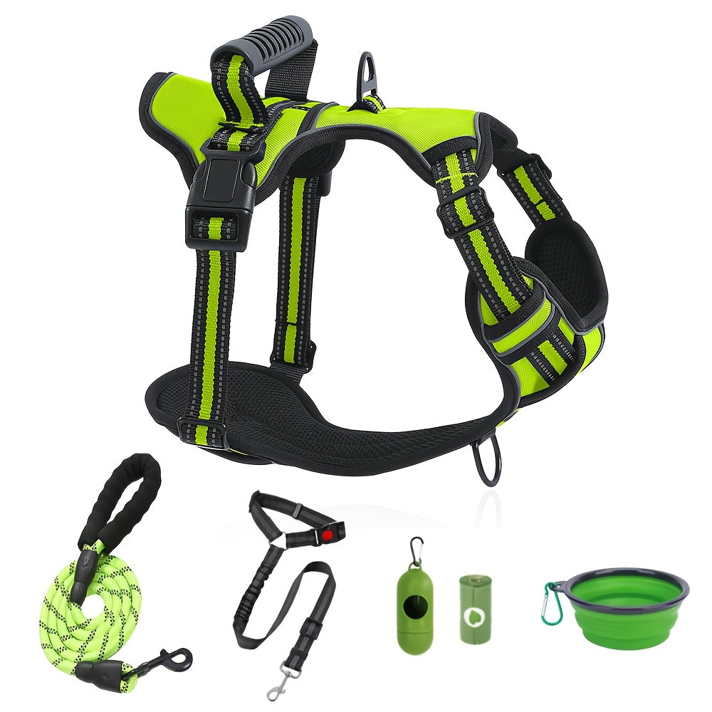 No-Pull Dog Harness & Leash Set 6-in-1 – Reflective No-Choke Oxford Vest with Dual Leash Clips & Easy Control Handle for Small Medium Large Dogs, 5 Colors XS to XL