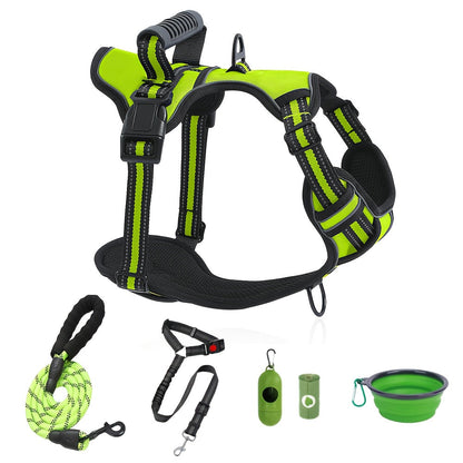 No-Pull Dog Harness & Leash Set 6-in-1 – Reflective No-Choke Oxford Vest with Dual Leash Clips & Easy Control Handle for Small Medium Large Dogs, 5 Colors XS to XL