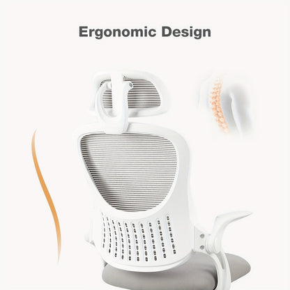 Ergonomic High-Back Mesh Office Chair with Flip-Up Arms Adjustable Headrest Lumbar Support & Wheels - Rolling Computer Desk Chair for Home Office Bedroom Study Pink Grey Black