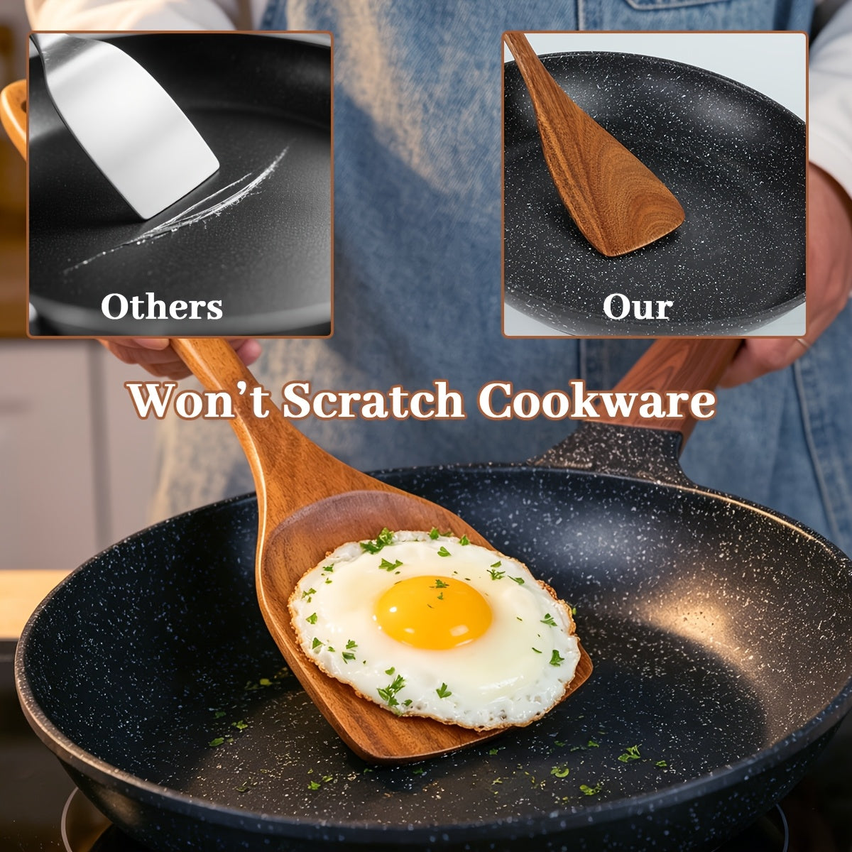 Wooden Kitchen Utensils Set 3/5/7 Piece, Natural Wood Spoons Spatulas Spurtle Ladle & Wok Spatula with Ergonomic Handles, Heat-Resistant Non-Stick Safe Heavy-Duty Cooking Tools for Home Kitchen