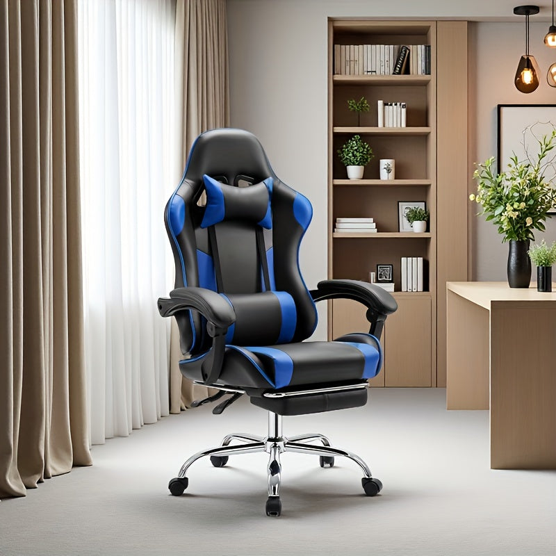 Ergonomic Gaming Chair with Footrest & Lumbar Support – Racing Style Esports Computer Chair, Fixed Armrests, Adjustable Recliner, Home Office Desk Chair for Adults