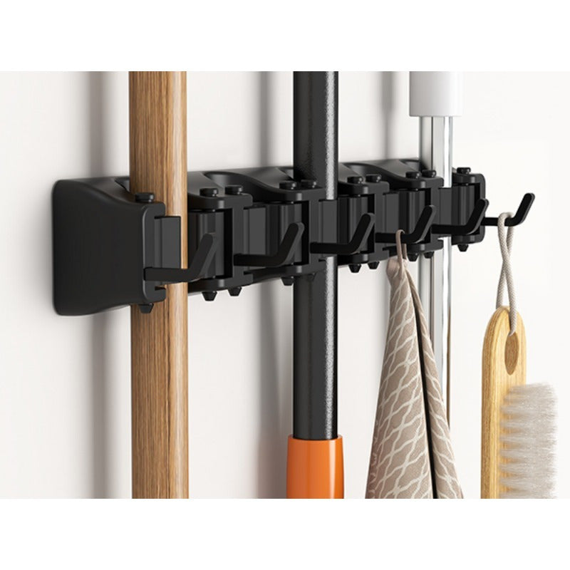 Wall-Mounted Mop and Broom Holder Organizer 5 Slots 6 Hooks Heavy-Duty Non-Slip Cleaning Tool Rack for Home Garage Kitchen Laundry Room Boat – Easy Install on Any Surface
