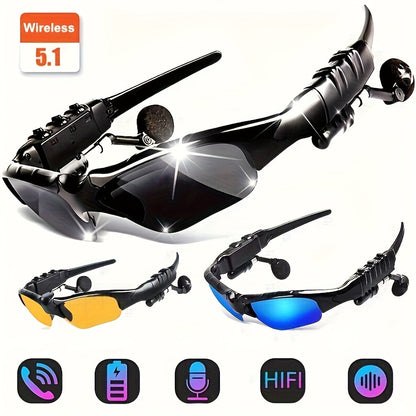 Bluetooth 5.4 Smart Audio Glasses Wireless Headset – Hands-Free Calls & Music, Built-In Condenser Mic, Volume Control, USB Charging, 80mAh Battery, Open Ear Wearable Tech Eyewear for Men & Women