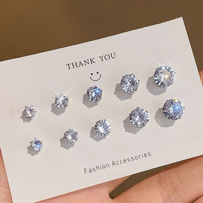 5 Pairs Clip On Earrings Set – No Piercing Needed, Sparkling Cubic Zirconia & Stainless Steel, Hypoallergenic Fashion Earrings for Women & Men, Everyday & Party Jewelry