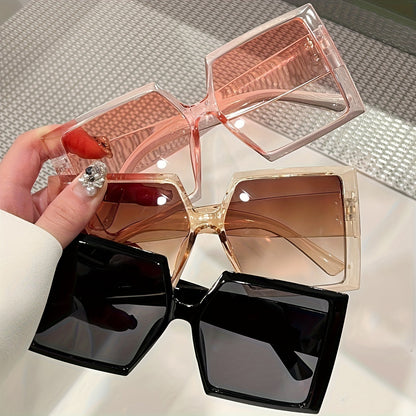 3-Pack Women's Oversized Flat Top Fashion Sunglasses Set - Large Square Frame Trendy Retro Eyewear in Pink Champagne Black for Beach Driving Travel & Everyday Style