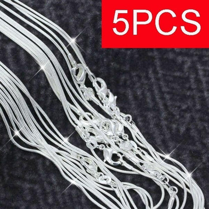 5-Piece 925 Silver Plated Snake Chain Necklace Set – 1mm Solid Bead Chain for Women & Men, Multiple Lengths 18-30 Inch, Layering Necklace Gift Set with Gift Bag