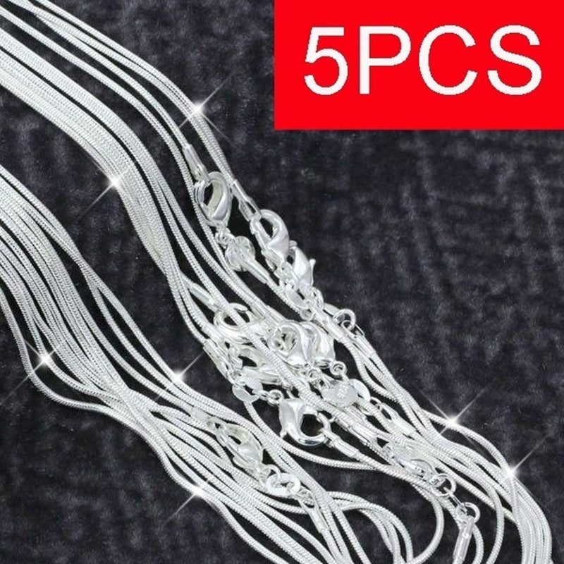 5-Piece 925 Silver Plated Snake Chain Necklace Set – 1mm Solid Bead Chain for Women & Men, Multiple Lengths 18-30 Inch, Layering Necklace Gift Set with Gift Bag