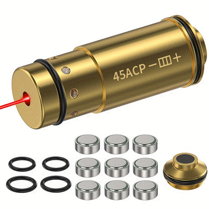 Dry Fire Laser Training Cartridge Multi-Caliber – 9mm / 45ACP / .223Rem Laser Bullet for Dry Fire Training System & Bore Sighter, Durable Copper, Class IIIA 650nm, 9 Batteries Included – Shooting Gift for Men