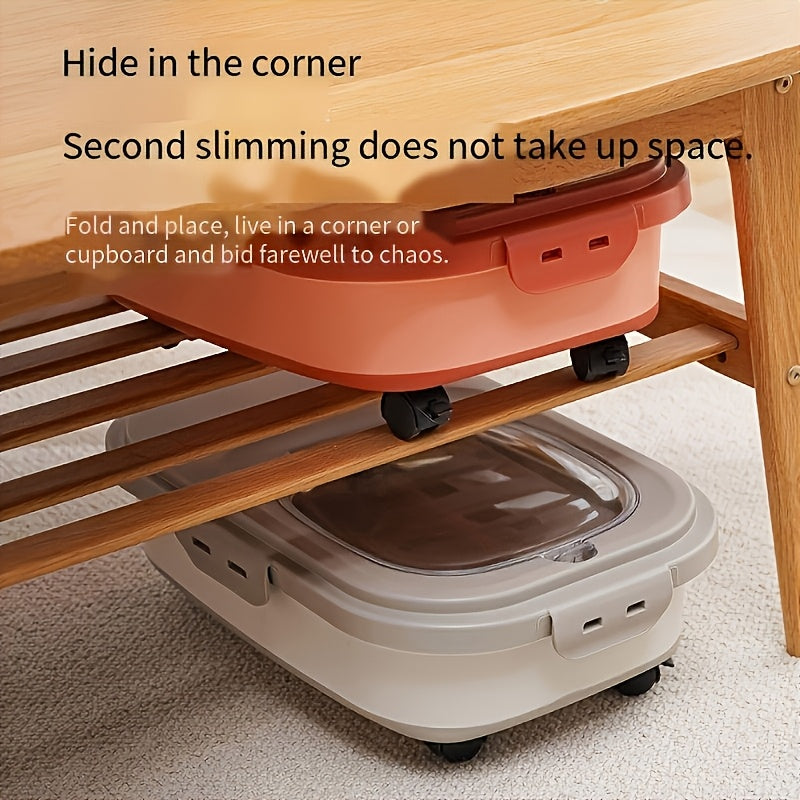 Foldable Pet Food Storage Container with Airtight Lid & Wheels – Large Capacity Moisture-Proof Dog Cat Food Bin 5–30 LBS, Collapsible Storage for Pet Food, Grains & Flour, Gray Green Pink