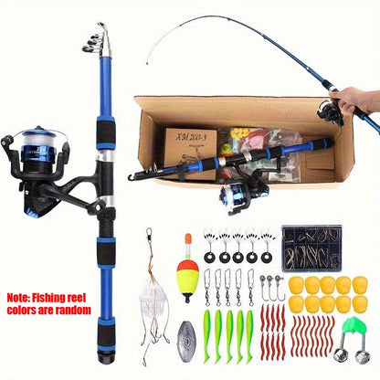 Complete Fishing Tackle Set with Rod Reel Line Soft Bait Hooks Fast Action Ambidextrous for Freshwater Saltwater Fishing - Beginner Angler Outdoor Gift Blue Green