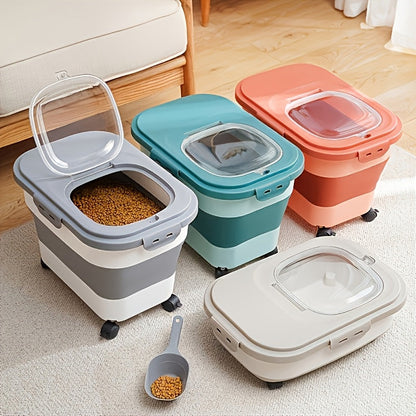 Foldable Pet Food Storage Container with Airtight Lid & Wheels – Large Capacity Moisture-Proof Dog Cat Food Bin 5–30 LBS, Collapsible Storage for Pet Food, Grains & Flour, Gray Green Pink