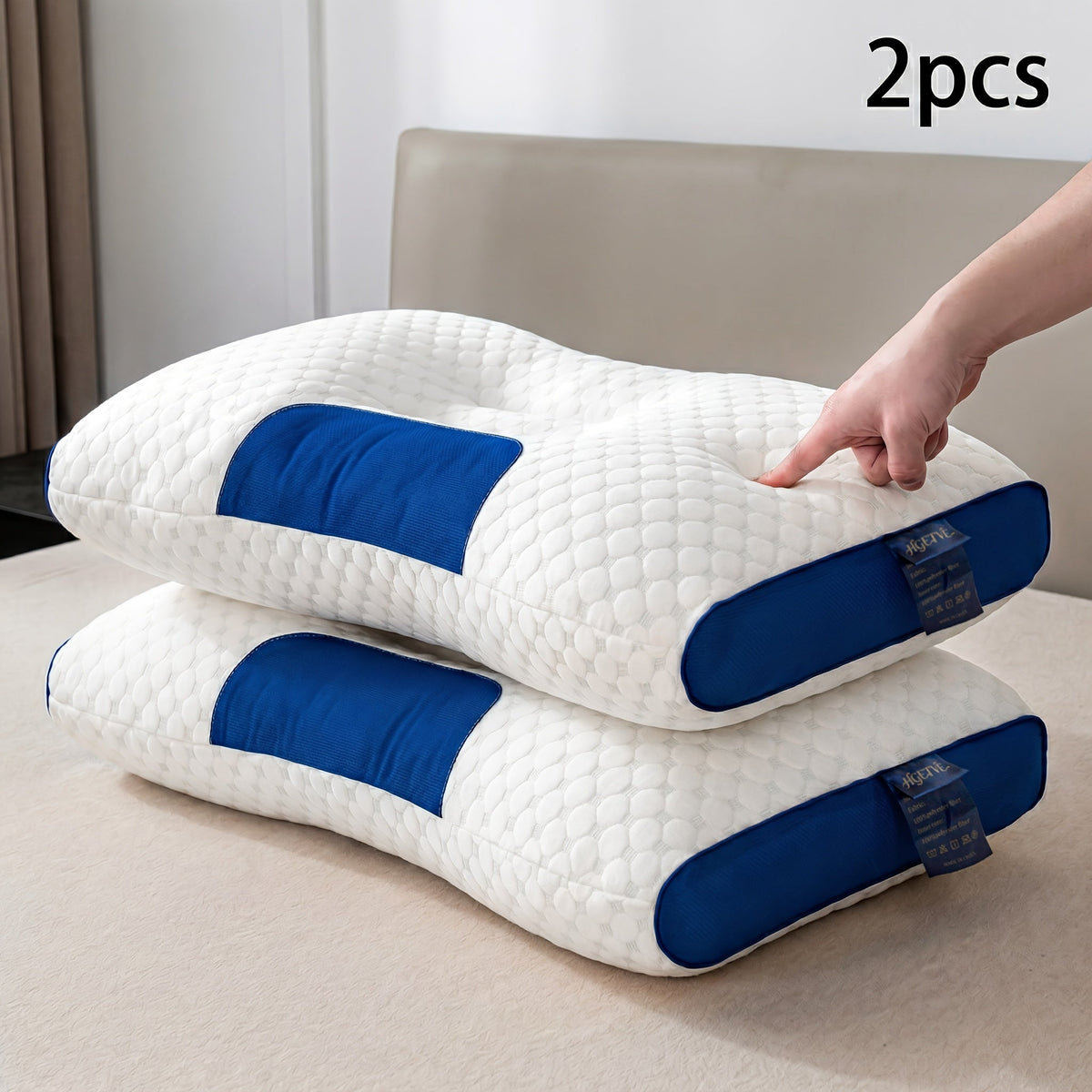 Ergonomic Neck Pillow 2-Pack – Breathable Fabric Cervical Support Pillow with Removable Zippered Pillowcase, Relieves Shoulder & Neck Pressure, Available in 5 Colors for Home & Office Use