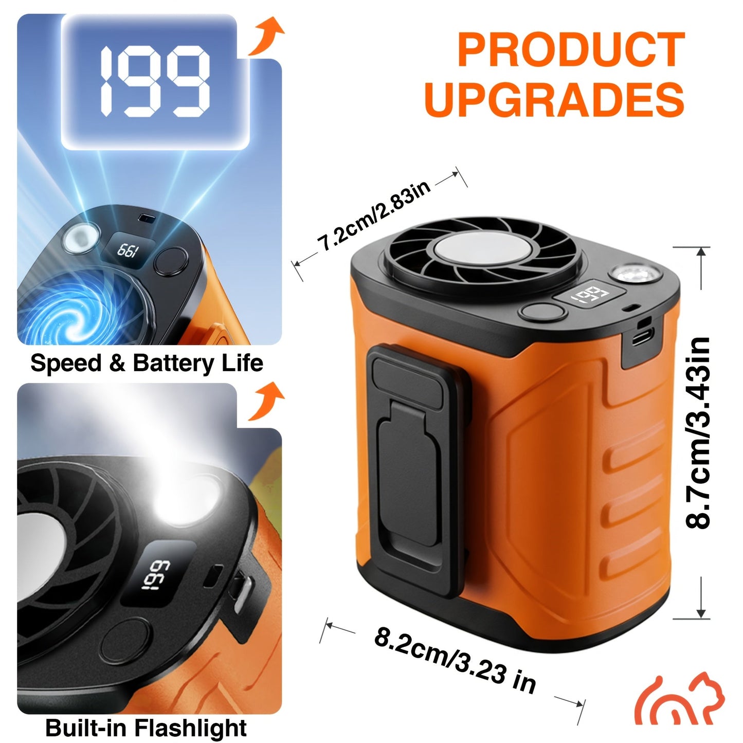 Portable Neck & Waist Fan 18000RPM Brushless Motor – 199-Speed Adjustment, 5000mAh Battery, LED Power Display, Hands-Free Wearable Cooling Fan for Outdoor Work, Camping, Fishing, Hiking & Travel