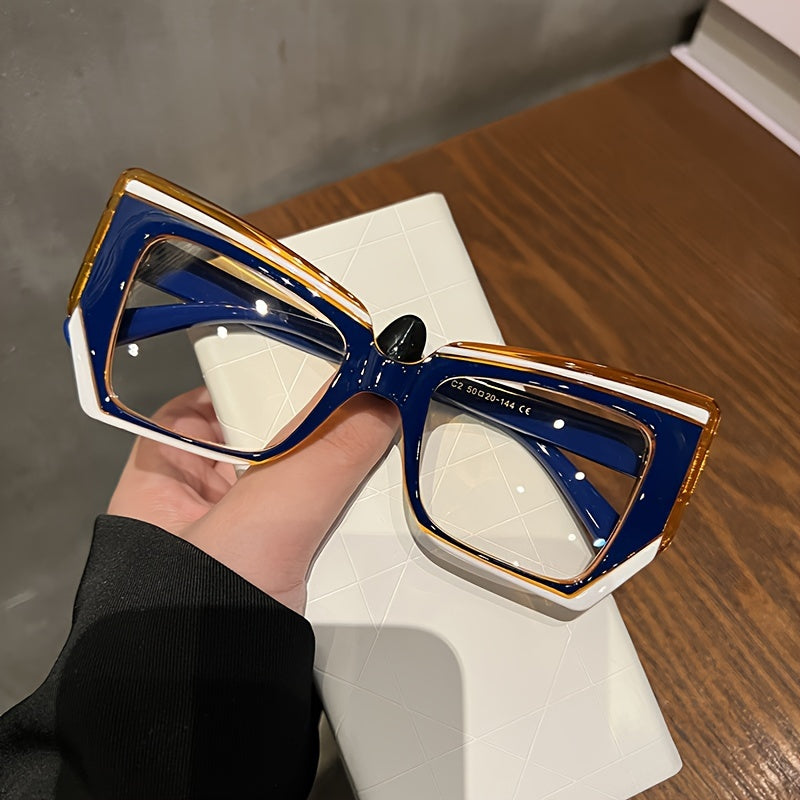 Women's Cat Eye Blue Light Blocking Computer Glasses – Trendy Lightweight Color Block Frame, Transparent PC Lens, Fashion Eyewear with Case for Screen Time Eye Protection, Holiday Gift