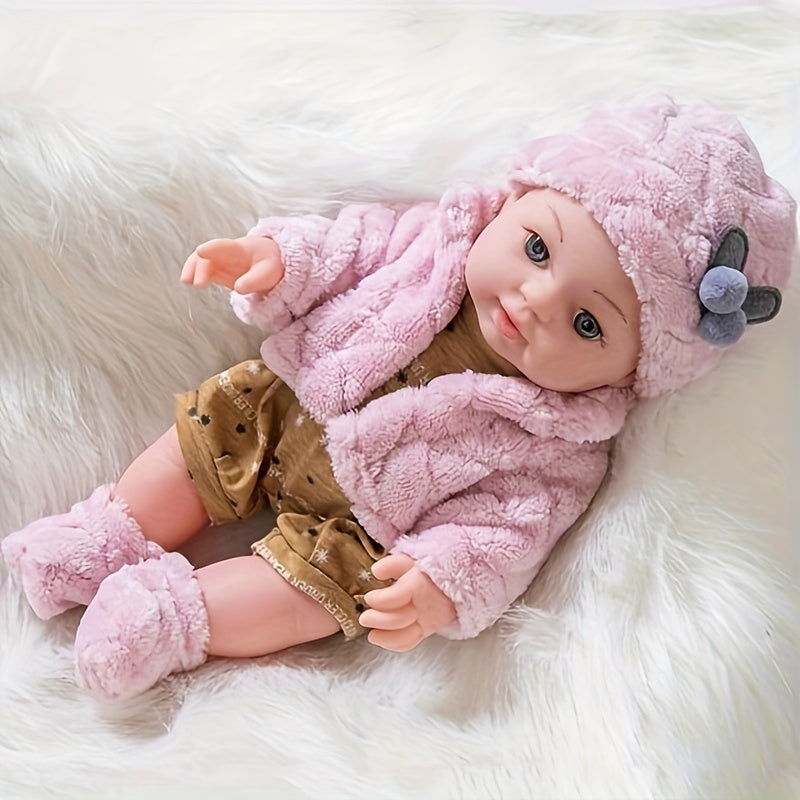 12 Inch Reborn Baby Doll with Pink Plush Clothes Set – Lifelike 30cm Soft Body Newborn Doll with Hat, Socks & Pacifier, Realistic Baby Doll Toy Gift for Girls, Kids & Collectors