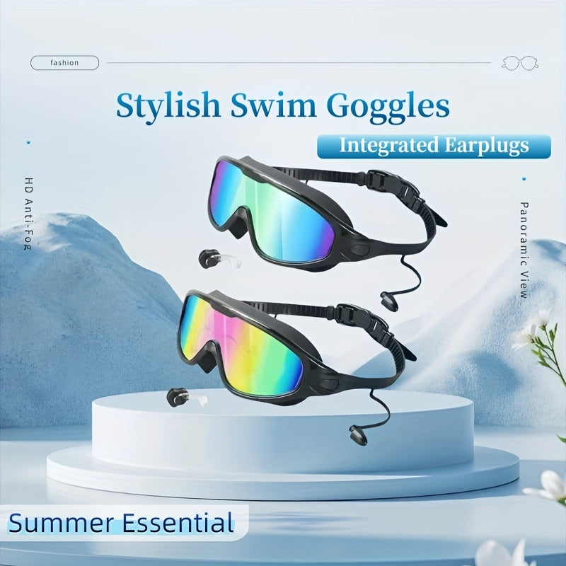 Anti-Fog Swim Goggles 2-Pack with Earplugs, Nose Clip & Waterproof Bag – UV Protection Swimming Goggles for Men, Women & Teens, Outdoor Pool & Water Sports Accessories Kit