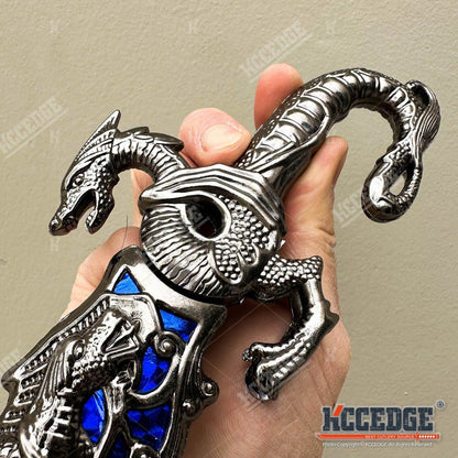 Medieval Dragon Fantasy Fixed Blade Knife with Scabbard 9 Inch – Non-Sharpened 440 Stainless Steel, Cosplay Prop, Historical Replica, Home Decor Collectible, 5 Colors