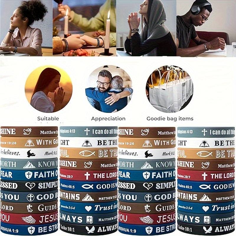 40-Pack Bible Verse Silicone Bracelets Colorful Inspirational Christian Faith Wristbands Unisex Lightweight Daily Wear Church Party Gift