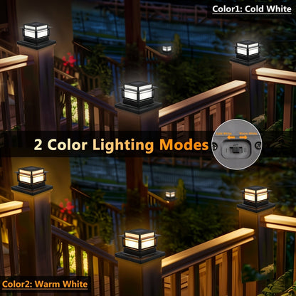 Solar Post Cap Lights 6 Pack Outdoor – Bright LED Solar Powered Fence Post Lights, Waterproof Auto On/Off, for Deck, Porch, Patio, Garden, Stair & Yard Decoration