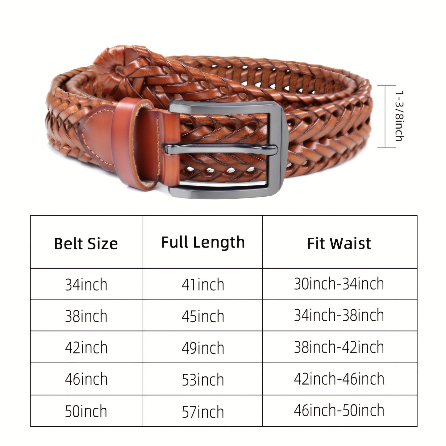 Men's Leather Braided Belt 2 Pack - Casual Dress Belt for Golf Pants Jeans Everyday Wear Zinc Alloy Buckle Multiple Colors Sizes 34-50